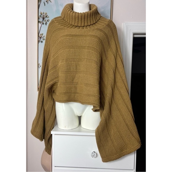 Concert Brown Olive Turtleneck Heavy Knit Pullover Sweater Wide Sleeves One Size - Picture 1 of 9